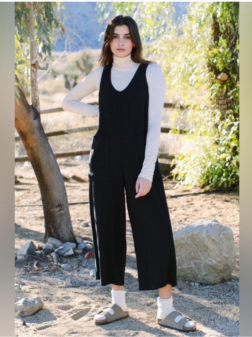 Rachel Pally Remy Black Linen Sleeveless Wide Leg Jumpsuit XS - Picture 3 of 12